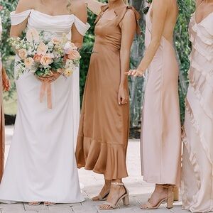 Copper Satin Midi  Bridesmaid Dress